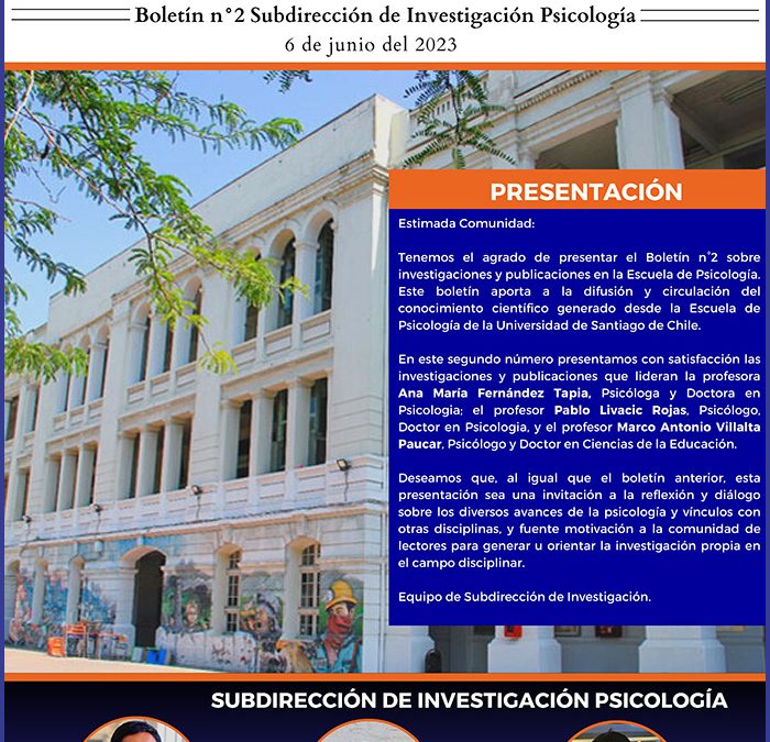 Boletín N° 2 de Subdirección de investigación, Escuela de Psicología