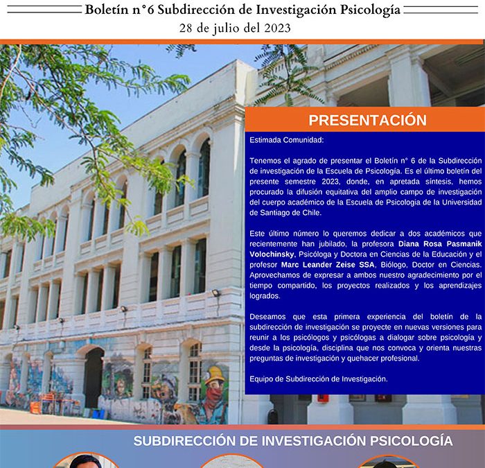 Boletín N° 6 de Subdirección de investigación, Escuela de Psicología